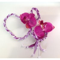 Комплект браслет и ободок на голову с орхидеей бело-фиолетовый
