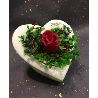 Керамическая ваза-подсвечник TIZIANO Сердце Ареси,18 см с красной розой и травой