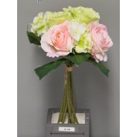 Букет Роза/Гортензия, 9 цветов, 34 см, зелено-розовый