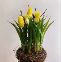 Тюльпаны желтые в "гнезде", 26 см